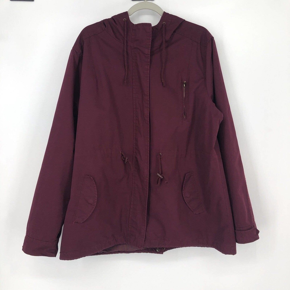 Ambiance Size 3X Utility Jacket Maroon Hooded Zip Up Zip Pocket Drawstring